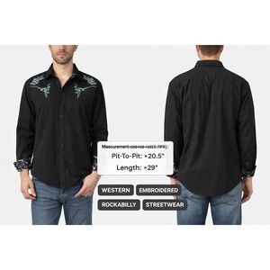 Howe Western Shirt Mens XL Black Embroidered Rockabilly Cowboy Punk Cotton